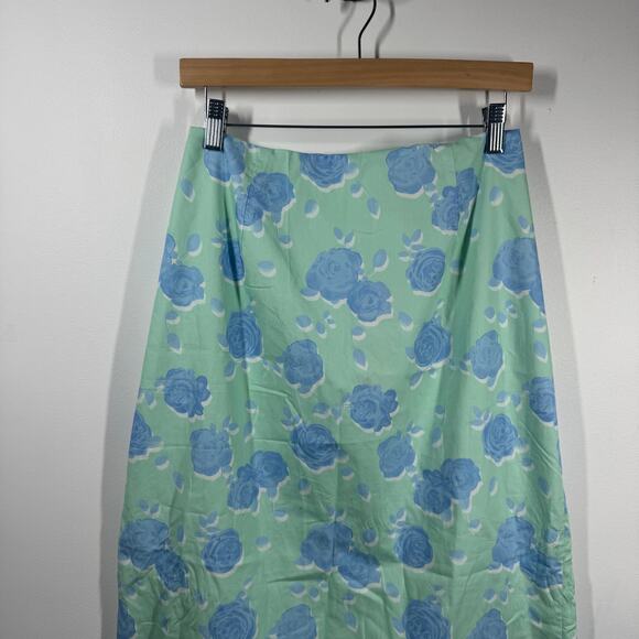 Collective The Label Pencil Midi Skirt Women XL Mint Blue Floral NWT Spring - Picture 3 of 9